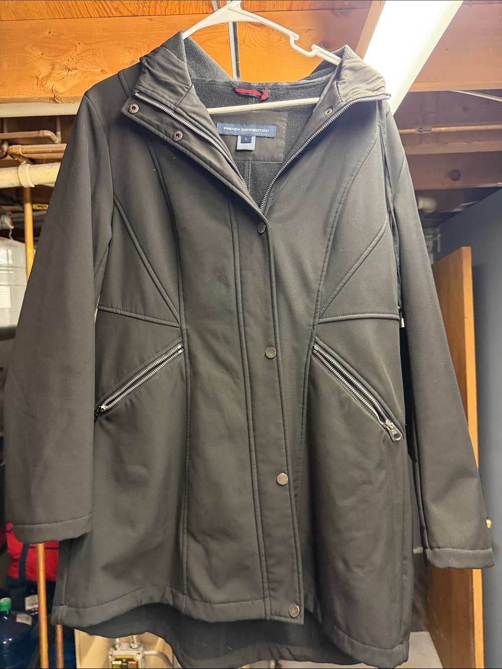 French Connection Black Hooded Trench Coat